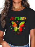 Women's T-Shirt Juneteenth Rainbow Butterfly Surrounded By Colorful Stars And Numbers Butterfly