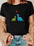 Women's T-Shirt Playful Dinosaurs With Bright Heart And Minimalist Design Dinosaur