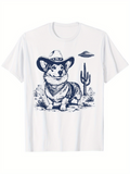 Men's T-Shirt Desert Landscape With Cactus UFO And Cowboy Hat Corgi