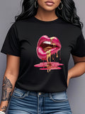 Women's T-Shirt Glossy Melting Pink Liquid With Iridescent Dripping Seductive Lips