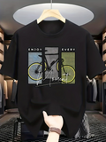 Men's T-Shirt Enjoy Every Moment Abstract Grid Panels With Pastel Toned Bicycle