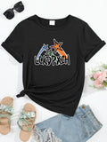 Women's T-Shirt Graffiti Letters With Blue Green Orange Stars Over T Shirt