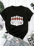 Women's T-Shirt Humorous Faces With Cartoon Expressions On Bowling Pins