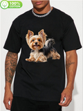 Men's T-Shirt Fluffy Brown And Black Yorkshire Terrier On Soft Cotton T Shirt