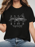 Women's T-Shirt Graceful Silhouettes In Outline With Inspiring Modern Handwritten Quote Ballerinas