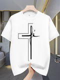 Men's T-Shirt Minimal Line Art Cross With Script Faith Symbol Design Cross