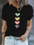 Women's T-Shirt Pastel Colors Fading Down Center With Stacked Hand Painted Watercolor Heart