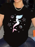Women's T-Shirt Magical Seashells With Ocean Bubbles Surrounding Dreamy Silhouette Mermaid