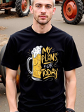 Men's T-Shirt My Plans For Today Foaming Beer Mug With Golden Lettering Surrounded By Bubbles