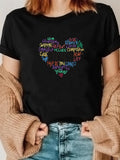 Women's T-Shirt Love Respect Compassion And Care Words In Colorful Heart Shape