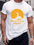 Men's T-Shirt My Arm Is In A Cast Silhouette Fishing Under Sunrise With Gentle Ripples Lake