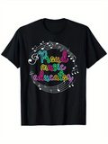 Men's T-Shirt Proud Music Educator Colorful Notes And Musical Staff With Handwritten Letters