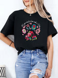 Women's T-Shirt All You Need Is Love With Blooming Flowers Paw Print