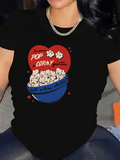 Women's T-Shirt Pop A Corny Question Fluffy Popcorn In Blue Bowl With Red Heart Shape