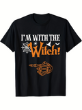 Men's T-Shirt Im With The Witch Orange Skeleton Hand Halloween Witch