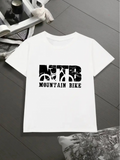 Men's T-Shirt Mountain Bike Bold Lettering Over Abstract Bicycle Silhouette T Shirt