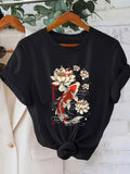 Women's T-Shirt Elegant Red Koi Swimming Among Lotus Flowers On Water