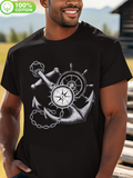Men's T-Shirt Nautical Compass With Ship Wheel And Anchor Chain Graphic Anchor