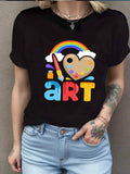 Women's T-Shirt Colorful Rainbow With Clouds Paint Brush And Palette Art