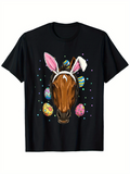 Men's T-Shirt Colorful Easter Eggs With Bunny Ears Surrounding A Playful Horse