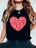 Women's T-Shirt Bold Red Patterned Heart Design Against Solid Black Shirt