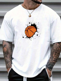 Men's T-Shirt Orange Splash With Dynamic Black Ink Burst Basketball