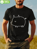 Men's T-Shirt Simple White Line Art Among Pastel Fields Showing Pig