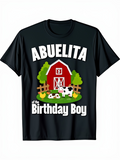 Men's T-Shirt Abuelita Of The Birthday Boy With Farm Animals Near Red Barn