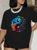 Women's T-Shirt Vivid Colorful Contrast With Dynamic Energy Surrounded By Yin Yang Symbol