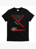 Men's T-Shirt Red And Silver Lines With Metallic Throwing Star Motif