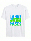 Men's T-Shirt Im Nice Large Bold Neon Green And Blue Text Typography Statement TShirt