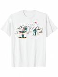 Men's T-Shirt Desert Landscape With Majestic Cacti Mountains And Scattered Sunlit Rocks