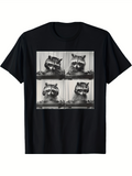 Men's T-Shirt Four Panel Black And White Photographic Window Gazing Raccoon