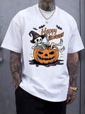 Men's T-Shirt Happy Halloween Skeleton With Witch Hat Lying In Pumpkin