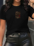 Women's T-Shirt Leopard Pattern With Gold Accents And Small Red Heart Motif T Shirt