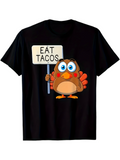 Men's T-Shirt Eat Tacos Cute Cartoon Turkey Holding A Sign Cheerful Turkey