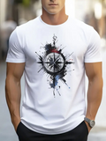 Men's T-Shirt Watercolor Ink Splash Compass Rose With Nautical Motif Surrounded By Abstract Strokes Compass