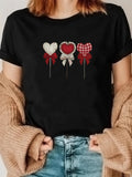 Women's T-Shirt Patterned Ribbon Bows With Three Textured Fabric Hearts