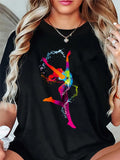 Women's T-Shirt Colorful Paint Effect With Splattered Artistic Dancing Ballerina Figure