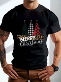 Men's T-Shirt Merry Christmas Plaid Trees With Leopard Print Festive Holiday Shirt