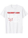 Men's T-Shirt Teachers Aide Red Lettering With Heart Shaped Handprints And Sweet Quote T Shirt