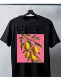 Men's T-Shirt Vibrant Yellow Lemons Cluster On Branch Over Pink Background Lemon