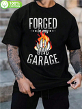 Men's T-Shirt Forged In My Garage Flaming Anvil With Metal Tools Design