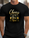 Men's T-Shirt Cheers To The New Year Golden Champagne Glasses With Bubbles And Sparkles Celebration