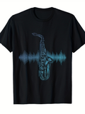 Men's T-Shirt Echoing Blue Sound Waves With Shining Saxophone Under Soft Lighting Saxophone