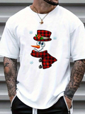 Men's T-Shirt Playful Smiling Snowman With Red Checkered Scarf And Top Hat