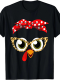 Men's T-Shirt Cartoon Bird With Leopard Print Glasses And Red Polka Dot Bow