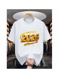 Men's T-Shirt Gold Metallic Numbers With Shining Accents Surrounded By Brush Stroke Year