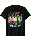 Men's T-Shirt Playing Pickleball Improves Memory With Vintage Action Sports Panels