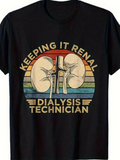 Men's T-Shirt Keeping It Renal Vintage Stripes With Anatomical Cartoon Kidneys Illustration